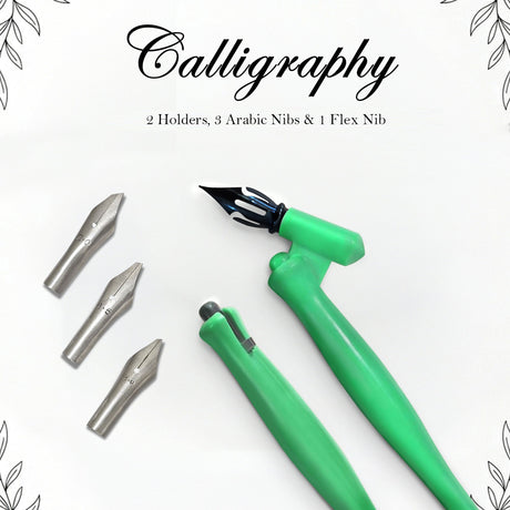 Isomars Calligraphy Pen Set with 2 Holders, 4 Nibs & Plastic Flange for Copperplate, Arabic and Gothic calligraphy - Isomars