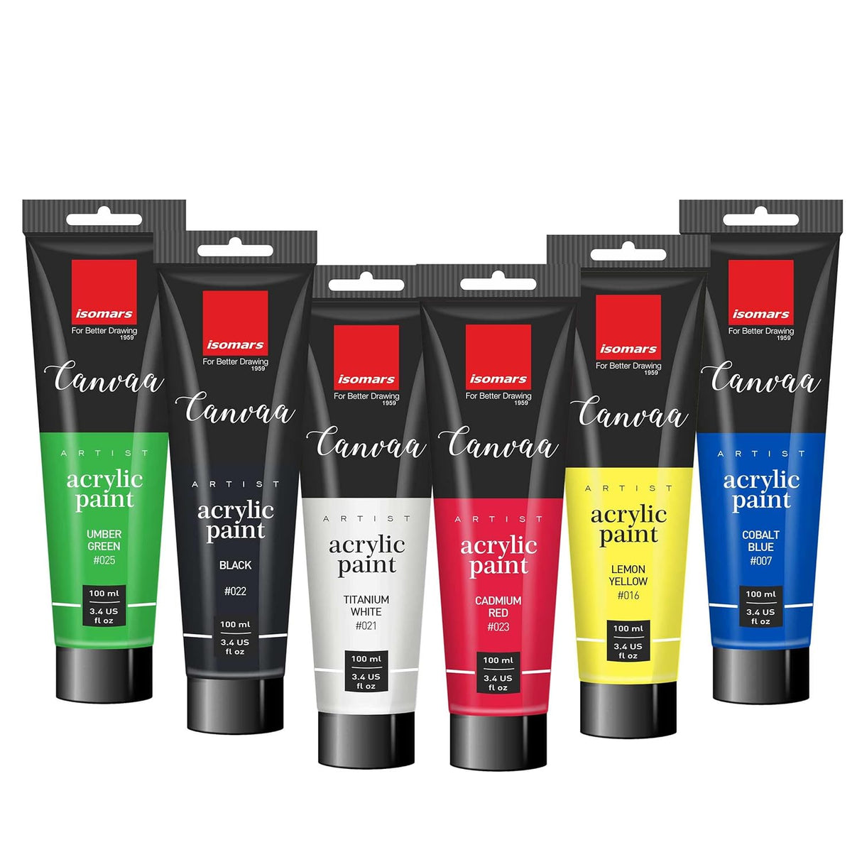 Isomars Canvaa Acrylic Paint 100ml - Set of 6 Vibrant Pigmented & Fadeproof Colors - ARTIST SERIES - For Canvas Painting, Scrap Book, Paper Board, Wood & Terracotta - Isomars