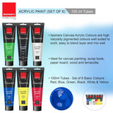Isomars Canvaa Acrylic Paint 100ml - Set of 6 Vibrant Pigmented & Fadeproof Colors - ARTIST SERIES - For Canvas Painting, Scrap Book, Paper Board, Wood & Terracotta - Isomars