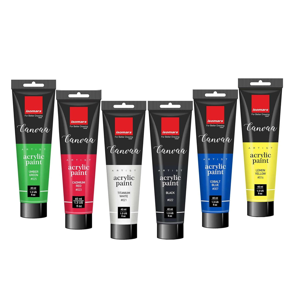 Isomars Canvaa Acrylic Paint 40ml - Set of 6 Vibrant Pigmented & Fadeproof Colors - ARTIST SERIES - For Canvas Painting, Scrap Book, Paper Board, Wood & Terracotta - Isomars
