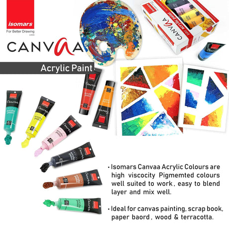 Isomars CANVAA Acrylic Paints - (40ml) - Set of 12 Vibrant Pigminted & Fadeproof Colours 4 - ARTIST SERIES - For Canvas Painting, Scrap Book, Paper Board, Wood & Terracotta - Isomars