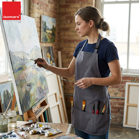Isomars Canvas Painter's Apron with Adjustable Strap & Tool Pockets for brushes, tools, and art supplies - Isomars