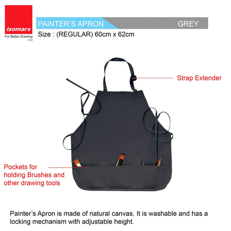 Isomars Canvas Painter's Apron with Adjustable Strap & Tool Pockets for brushes, tools, and art supplies - Isomars