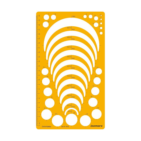 Isomars Circle Radius Template Ruler | Precision Drafting Stencil with Radius Curves R12.5-R60, Circle Templates & Metric Scale | Engineering, Architecture, Technical Drawing & Design Tool (150 x 257 mm) - Isomars