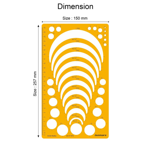 Isomars Circle Radius Template Ruler | Precision Drafting Stencil with Radius Curves R12.5-R60, Circle Templates & Metric Scale | Engineering, Architecture, Technical Drawing & Design Tool (150 x 257 mm) - Isomars