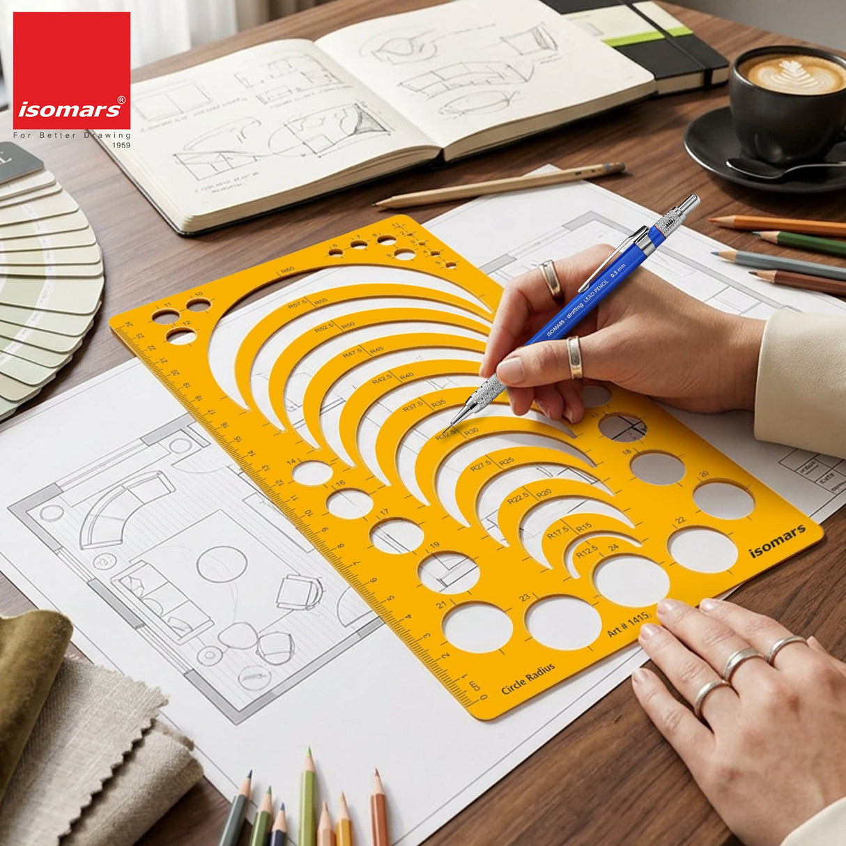 Isomars Circle Radius Template Ruler | Precision Drafting Stencil with Radius Curves R12.5-R60, Circle Templates & Metric Scale | Engineering, Architecture, Technical Drawing & Design Tool (150 x 257 mm) - Isomars