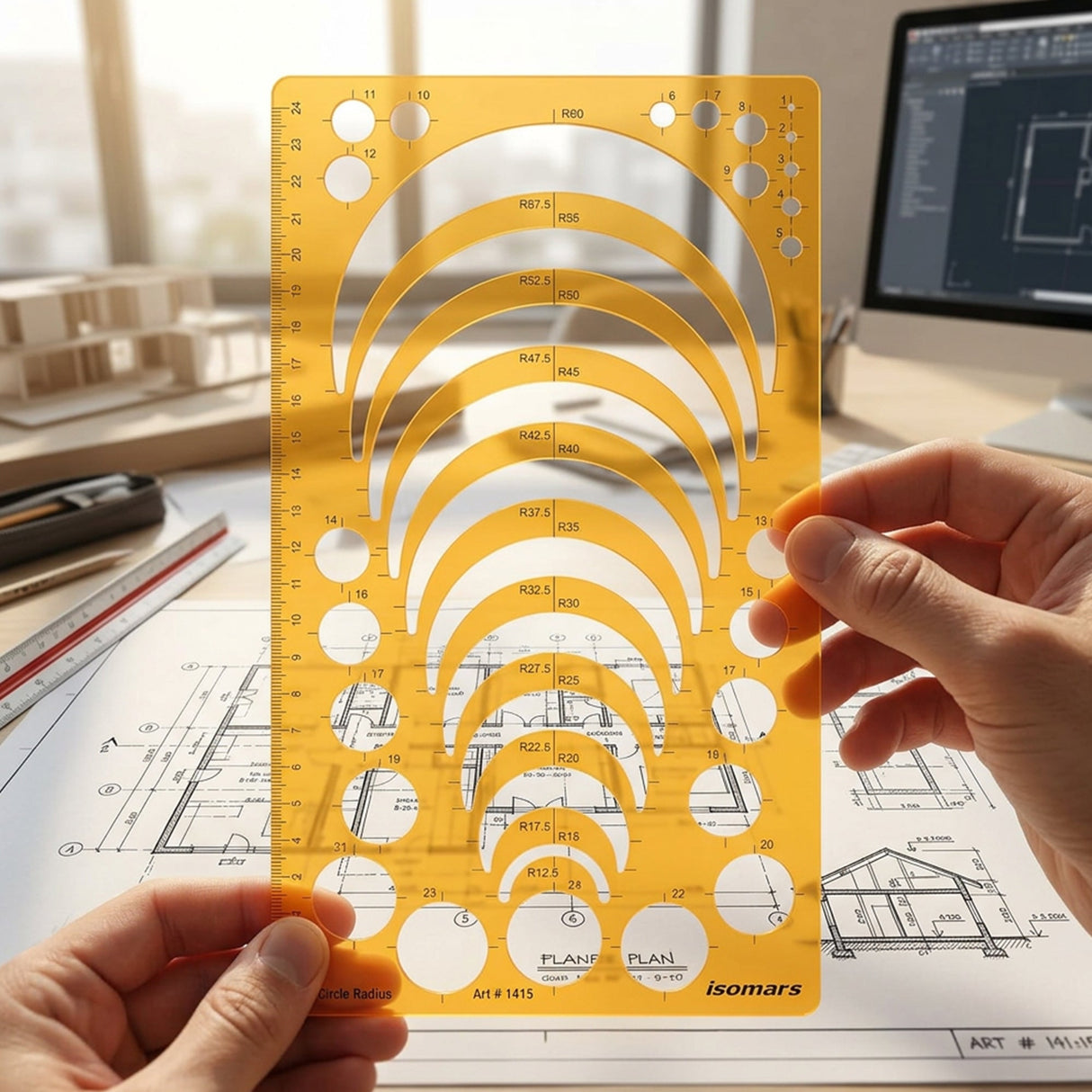 Isomars Circle Radius Template Ruler | Precision Drafting Stencil with Radius Curves R12.5-R60, Circle Templates & Metric Scale | Engineering, Architecture, Technical Drawing & Design Tool (150 x 257 mm) - Isomars