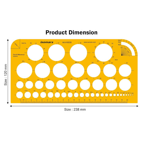 Isomars Circle Template Stencil with Multiple Diameter Sizes, Precision Geometry Drafting Tool with cm/mm Ruler, Degree Angle Guides & Smooth Round Edges for Students, Engineers, Architects & Designers - Isomars