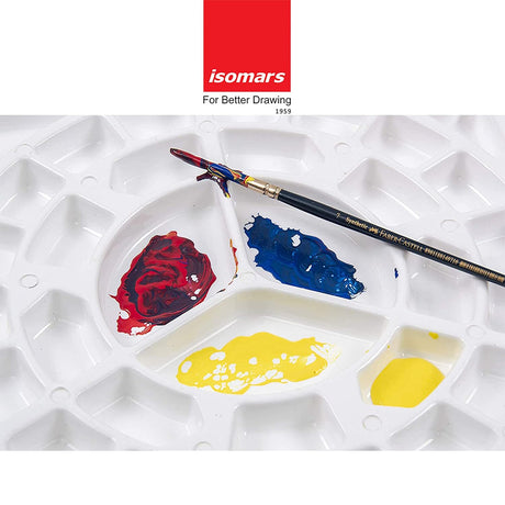 Isomars Colour Mixing Palette Square with Round Brush Set of 7 | 33 Well Plastic Paint Mixing Tray for Acrylic, Watercolor, Oil & Craft Painting | Artist Starter Kit - Isomars
