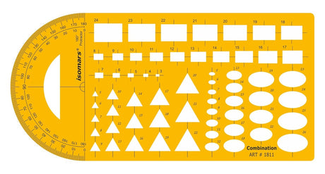 Isomars Combination Geometric Template with Protractor | Multi-Shape Drafting Stencil with Rectangles, Triangles, Ovals & Angle Scale | Drawing Tool for Architects, Engineers, Designers & Students - Isomars