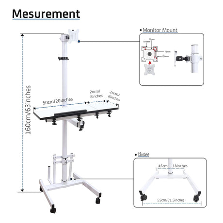 Isomars Computer Standing Desktop Workstation with Adjustable Monitor Mount | Sit Stand Table with Keyboard & Mouse Tray, CPU Holder & Wheels | Height Adjustable Ergonomic Office Desk (White) - Isomars