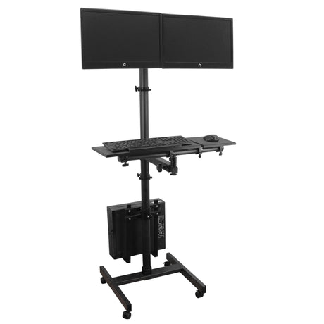 Isomars Computer Standing Desktop Workstation with Dual Monitor Mount Adjustable Height with Keyboard & Mouse Tray Space for CPU Holder, Sit Stand Table comes with Wheel for easy to move - Isomars