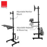 Isomars Computer Standing Desktop Workstation with Monitor Mount Adjustable Height with Keyboard & Mouse Tray Space for CPU Holder, Sit Stand Table Comes with Wheels for Easy to Move. - Isomars