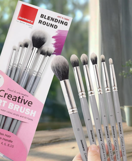 Isomars Creative - Blendng Brush - Round - Set of 6 - Artist Quality Brushes - Isomars