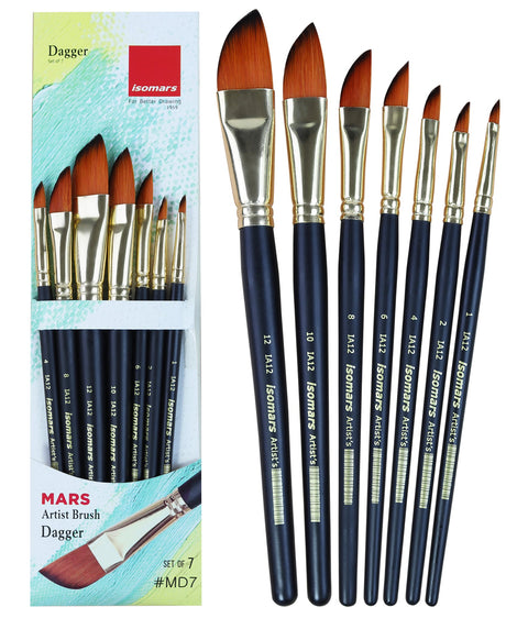 Isomars Dagger Paint Brush Set of 7 Artist Brushes for Acrylic & Watercolor - Isomars
