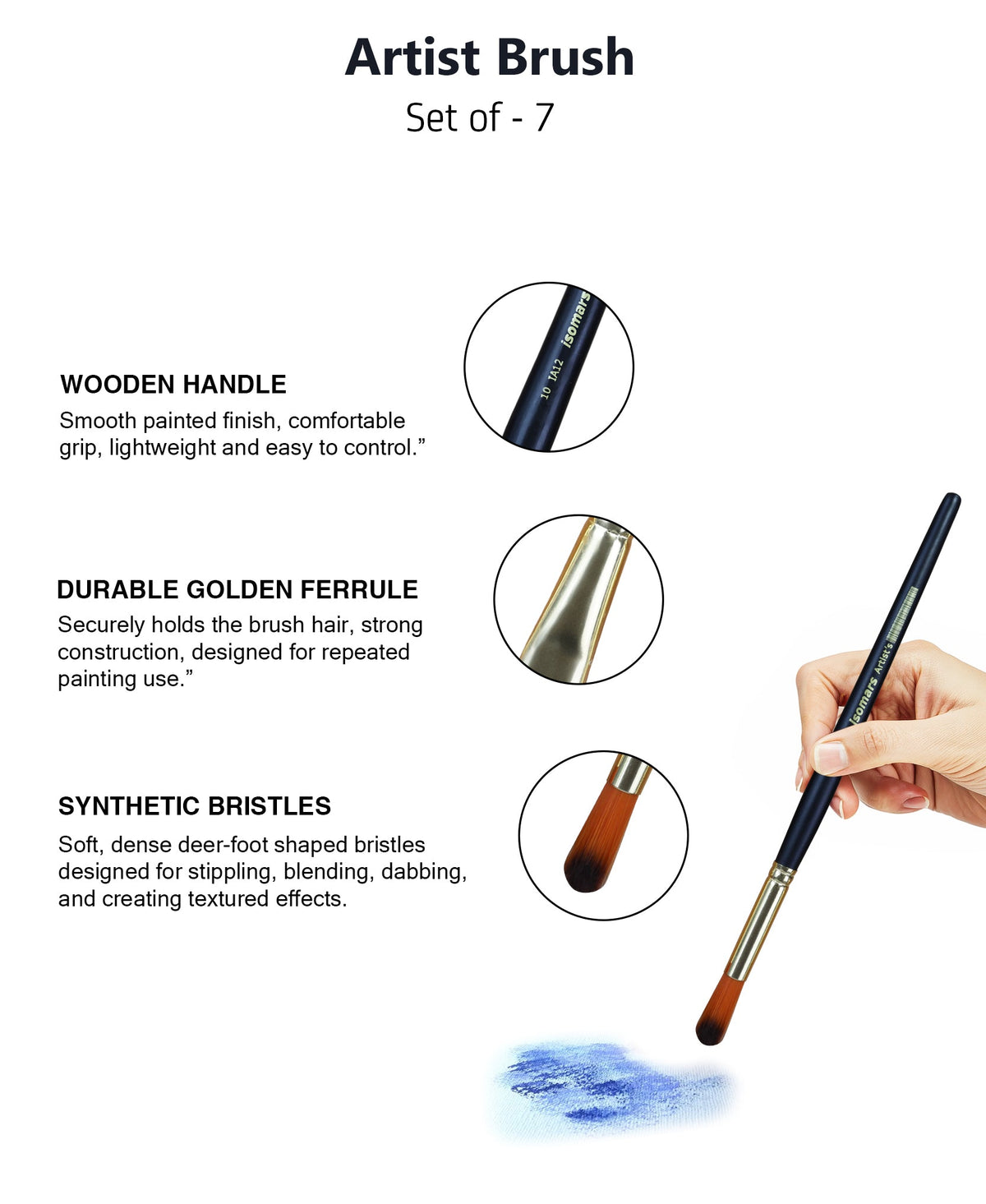 Isomars Deer Foot Paint Brush Set – Set of 7 Artist Brushes for Acrylic, Watercolor, Oil & Texture Effects – Ideal for Fur, Foliage, Stippling & Dry Brush Techniques - Isomars
