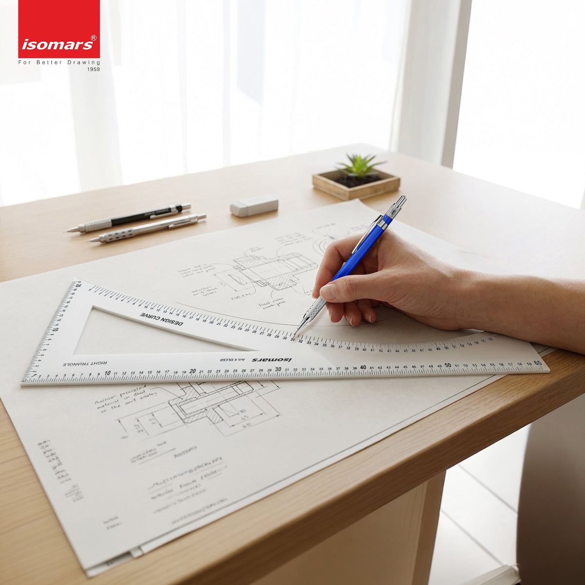 Isomars Designer L Curve Ruler 600 x 210 mm | Set Square, Inch & CM - Isomars