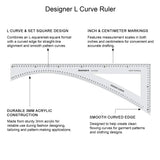 Isomars Designer L Curve Ruler 600 x 210 mm | Set Square, Inch & CM - Isomars