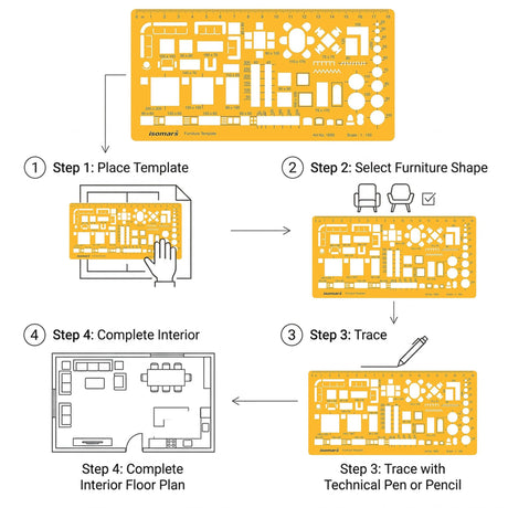 Isomars Designing Templates Combo Set of 8 | Engineering, Architecture & Interior Design Drafting Stencil Kit with General Purpose Template, Furniture, Electrical & Geometric Templates for Drawing & Drafting - Isomars