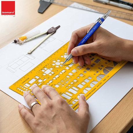 Isomars Designing Templates Combo Set of 8 | Engineering, Architecture & Interior Design Drafting Stencil Kit with General Purpose Template, Furniture, Electrical & Geometric Templates for Drawing & Drafting - Isomars