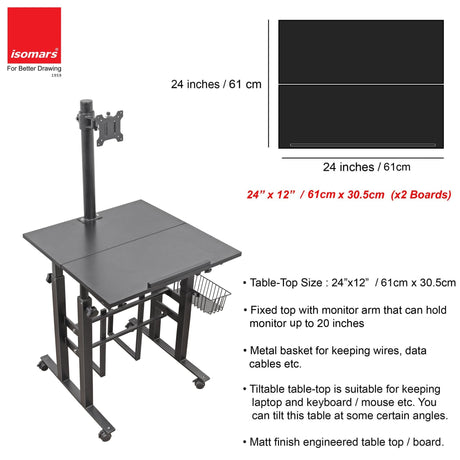 Isomars Desktop & Laptop Multipurpose Table and Adjustable Height & angles, Computer Workstation, Monitor Arm Pipe - Useful for Using Gadgets Like Desktop, Laptop Made In India (Black) - Isomars