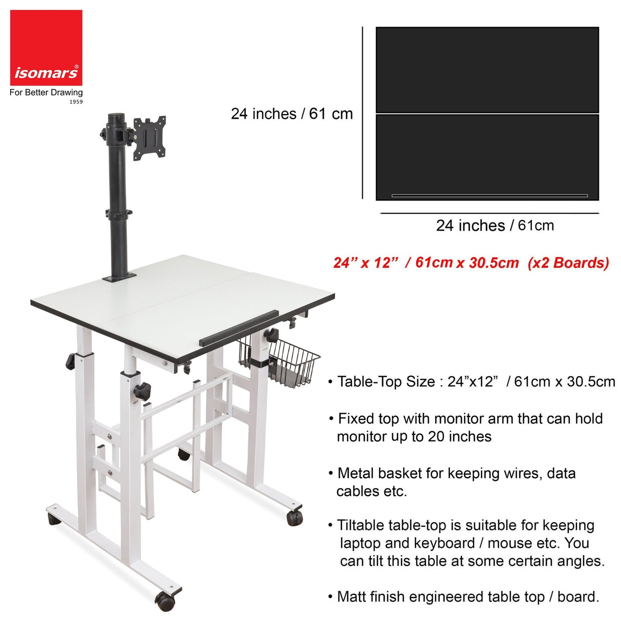 Isomars Desktop & Laptop Multipurpose Table and Adjustable Height & angles, Computer Workstation, Monitor Arm Pipe - Useful for Using Gadgets Like Desktop, Laptop Made In India (WHITE) - Isomars