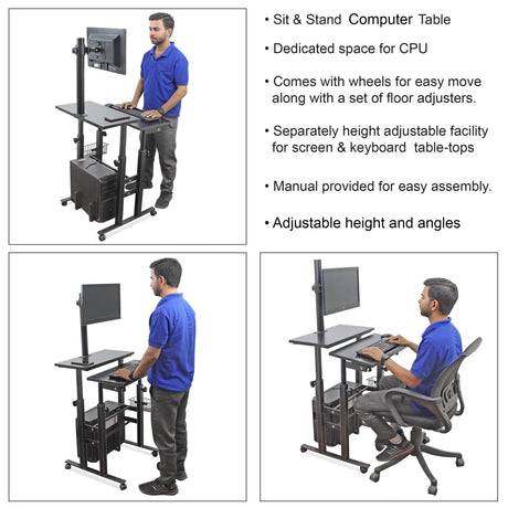 Isomars Desktop & Laptop Multipurpose Table and Adjustable Height & angles, Computer Workstation, Monitor Arm Pipe - Useful for Using Gadgets Like Desktop, Laptop Made In India (Black) - Isomars
