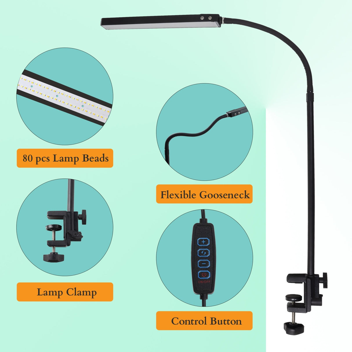 Isomars Desktop Table lamp, Overhead LED Desk Lamp Light, Table Holding clamp, Study, Computer lamp, 12" Light bar Flexible Gooseneck, 3 Color Mode, for Desktop, Bedroom, Office, Reading, etc - Isomars