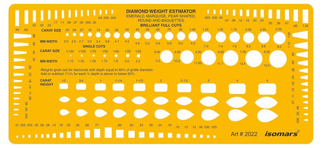 Isomars Diamond Weight Estimator with Multiple Cut Jewelry Design Drawing Drafting Template Stencil - 236 x 108mm - Isomars