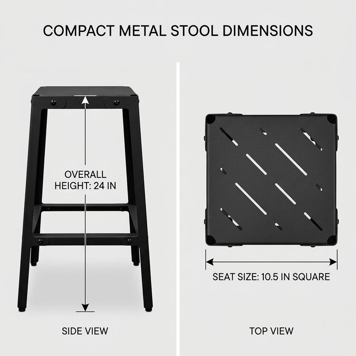 Isomars Drafting Metal Stool - Detachable Stool for Engineers, Architects, Draughtsman with 24" Height & Seat Size 10.5" Full Metal Body (Black) - Isomars