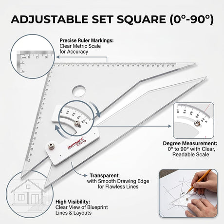 Isomars Drawing and Drafting Architect Kit Comes with Technical Board With Parallel Motion Ruler - A2 Size - 18.5" x 25" Includes Set Square, Mechanical Pencil, French Curve, Technical Compass - Isomars