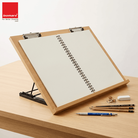 Isomars Drawing Board - Table Model Foldable Board with Clips - Drawing & Drafting Board - Isomars