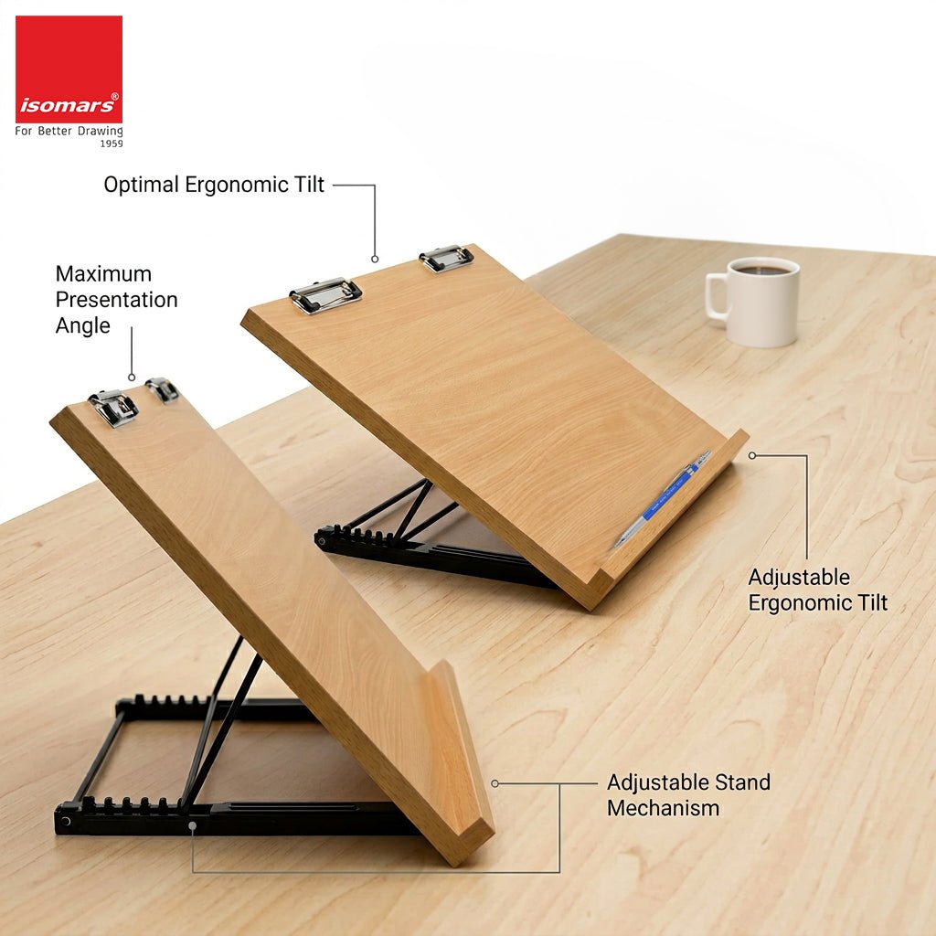 Isomars Drawing Board - Table Model Foldable Board with Clips - Drawing & Drafting Board - Isomars