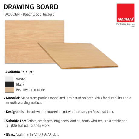 Isomars Drawing Both Side Laminated Beachwood-Textured Board - Full Imperial A3 (14x20 Inch) Size Board – for Artists, Architects, Engineers, Draftsmen Etc. - Isomars