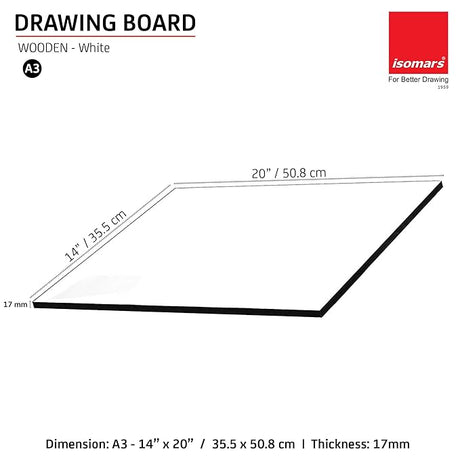 Isomars Drawing Both Side Laminated White Board - Full Imperial A3 (14x20 Inch) Size Board – for Artists, Architects, Engineers, Draftsmen Etc. (A3-White) - Isomars