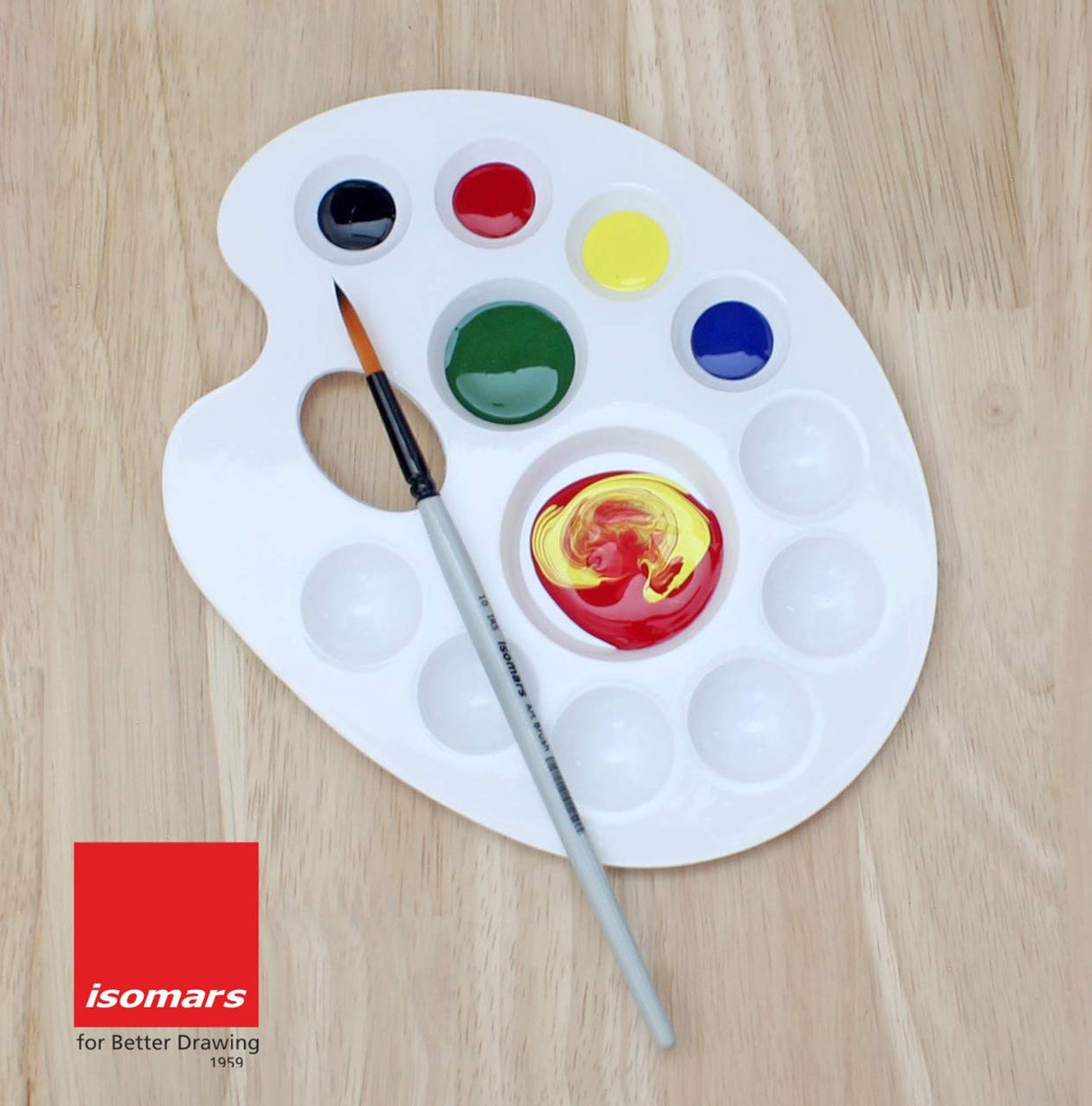 Isomars Drawing Brush Set Round Set of 7 with Colour Palette | Premium Golden Taklon Synthetic Artist Brushes with White Mixing Palette for Acrylic, Watercolor, Oil & Face Painting - Isomars