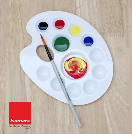 Isomars Drawing Brush Set Round Set of 7 with Colour Palette | Premium Golden Taklon Synthetic Artist Brushes with White Mixing Palette for Acrylic, Watercolor, Oil & Face Painting - Isomars