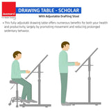 Isomars Drawing Drafting Board Table - Scholar Adjustable Height & Angle with Beachwood Texture Laminated Plain Board 25.5"x35" - Isomars
