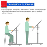 Isomars Drawing Drafting Board Table - Scholar Adjustable Height & Angle with White Laminated Plain Board 25.5"x35" - Isomars