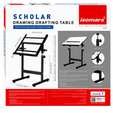 Isomars Drawing Drafting Board Table - Scholar Adjustable Height & Angle with White Laminated Plain Board 25.5"x35" - Isomars
