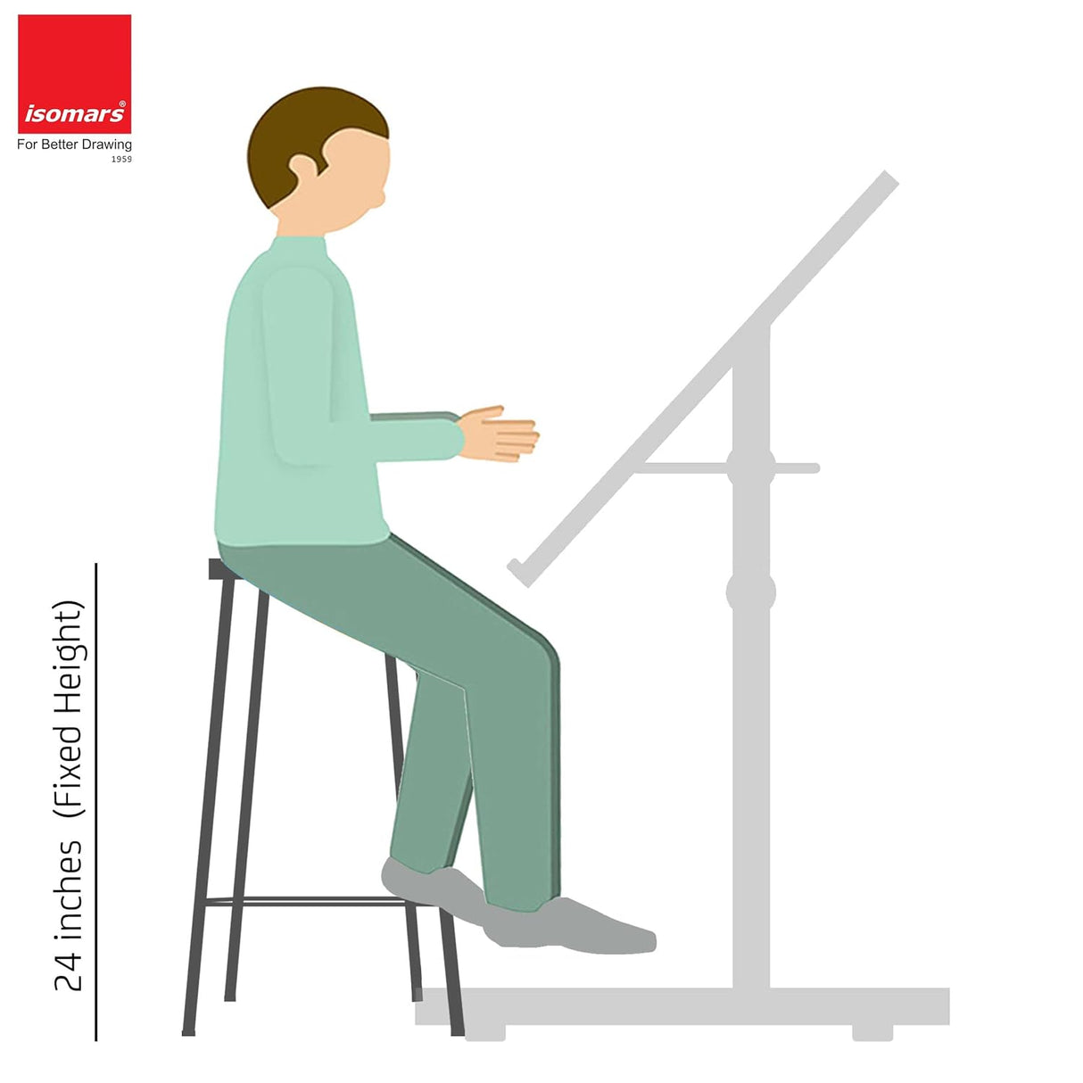 Isomars Drawing Drafting Board Table - Scholar with Parallel Ruler A1 White Laminated Board 25.5"x35" and Drafting Metal Stool Set | Complete Engineer, Draughtsman. Architects Drafting Set - Isomars