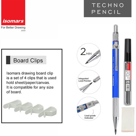 Isomars Drawing & Drafting Kit with 18.5" x 25" Drawing Board Drafting Board, Engineering Template, Pencil, Compass Set, T-Scale-24 Set Square Tracing Paper Pad-A4 Pro-Circle & Rolling Ruler - Isomars