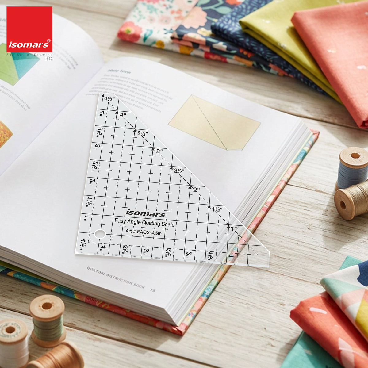 Isomars Easy Angle Quilting Ruler 4.5 Inch | Half Square Triangle Scale - Isomars