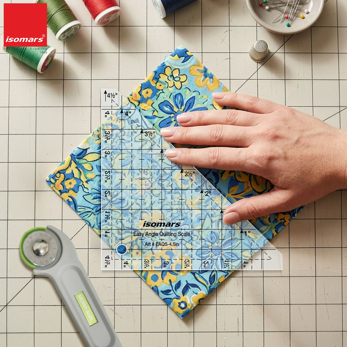 Isomars Easy Angle Quilting Ruler 4.5 Inch | Half Square Triangle Scale - Isomars