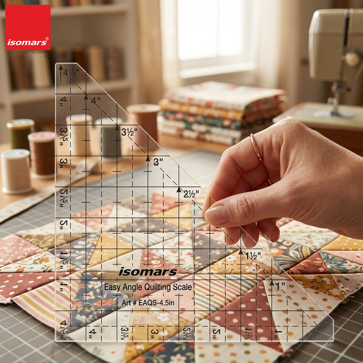 Isomars Easy Angle Quilting Ruler 4.5 Inch | Half Square Triangle Scale - Isomars