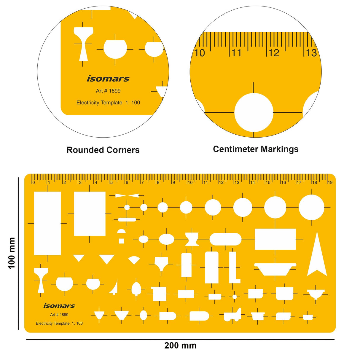 Isomars Electricity Template, 1:100 Scale Drawing Stencil, Orange - Isomars