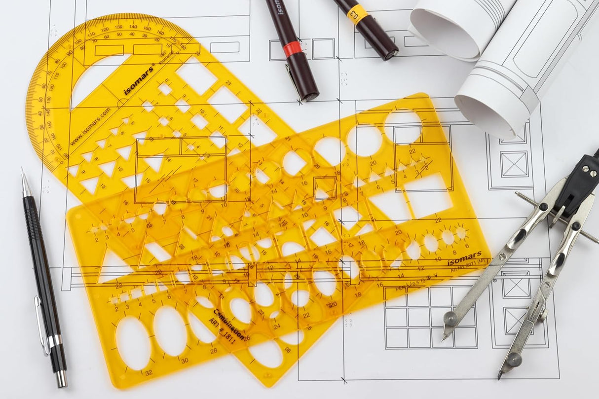 Isomars Ellipse Drawing Template 10°–50° Drafting Stencil - Isomars