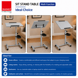 Isomars Engineered Wood Standing Table | Adjustable Height & Angle Multipurpose Laptop Study Desk with Lockable Wheels | Sit Stand WFH, Online Class, Breakfast & Bedside Table (Grey) - Isomars