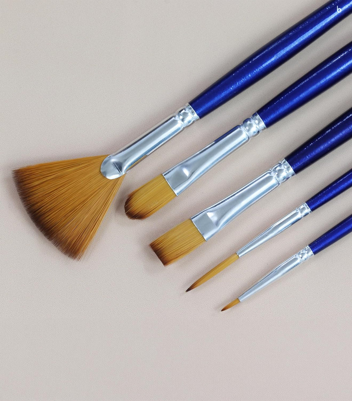 Isomars Estudio Art Brush Set of 5 | Professional Synthetic Long Handle Paint Brushes for Acrylic, Watercolor & Oil Painting | Flat, Fan, Oval, Round & Detail Artist Brushes for Blending, Shading & Fine Detailing - Isomars