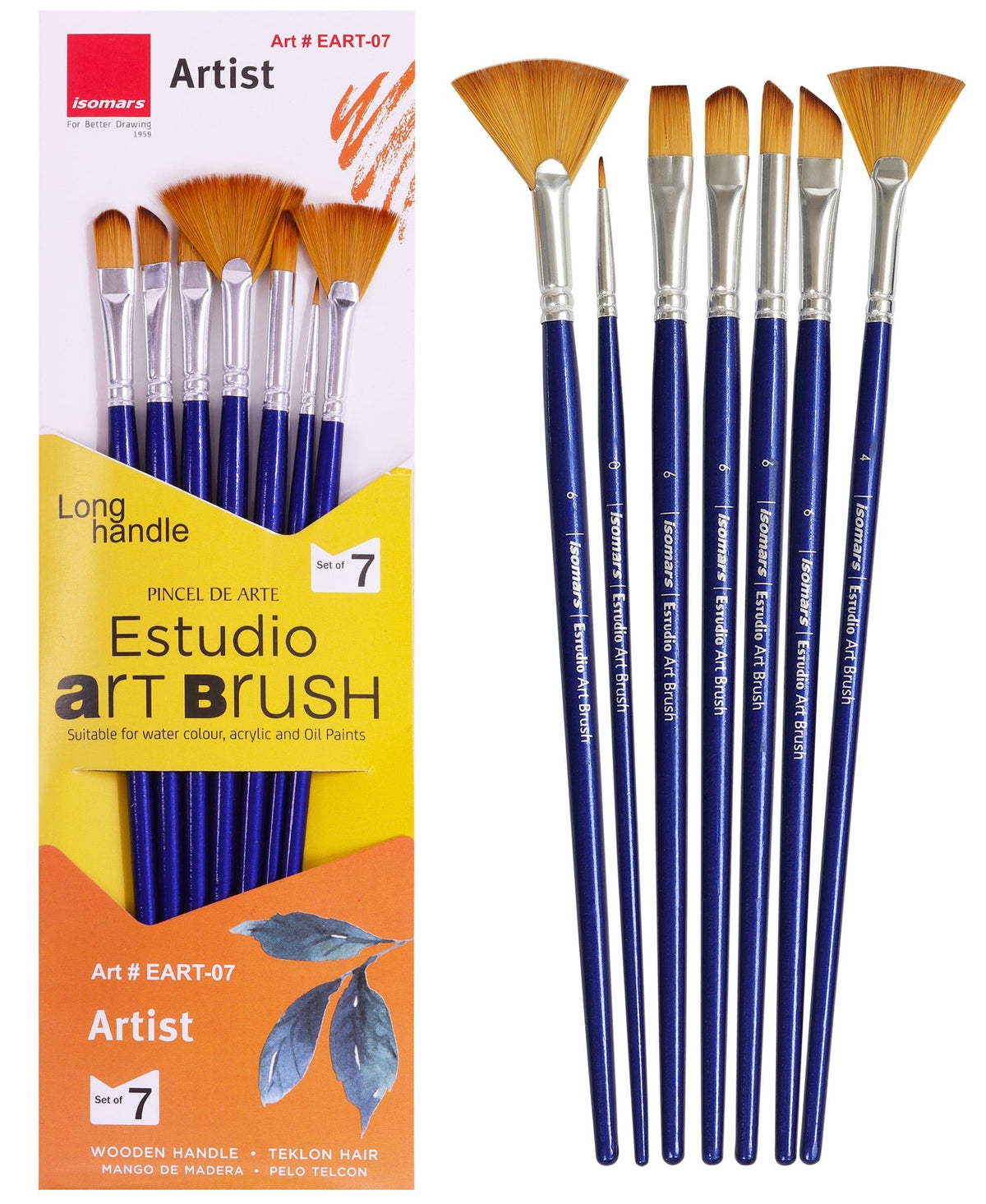 Isomars Estudio Artist Paint Brush Set of 7 | Long Handle Brushes - Isomars